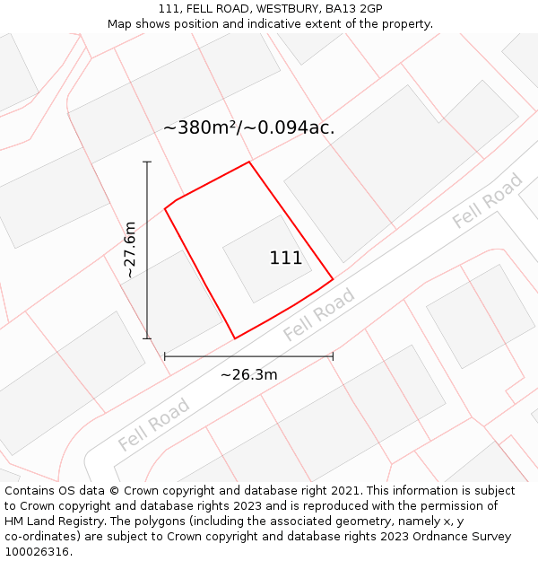 111, FELL ROAD, WESTBURY, BA13 2GP: Plot and title map