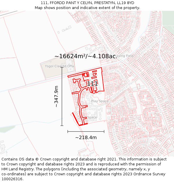 111, FFORDD PANT Y CELYN, PRESTATYN, LL19 8YD: Plot and title map