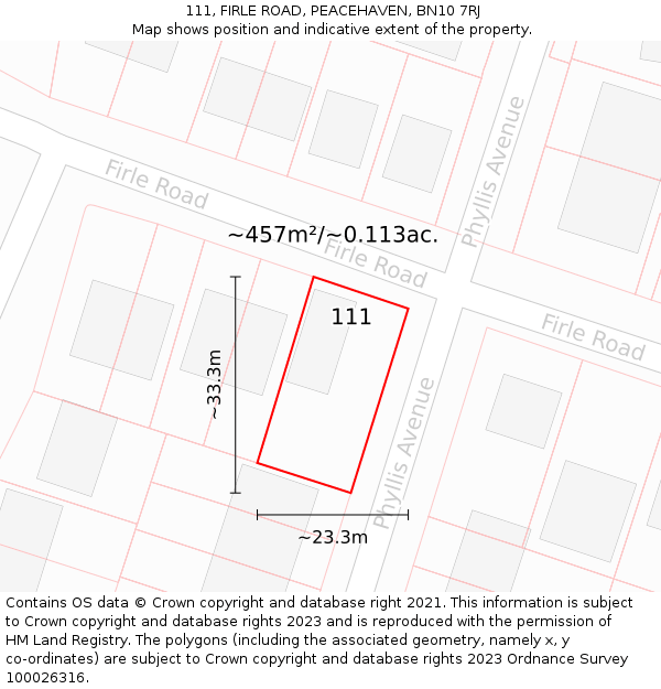 111, FIRLE ROAD, PEACEHAVEN, BN10 7RJ: Plot and title map