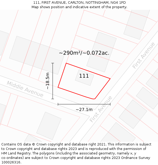 111, FIRST AVENUE, CARLTON, NOTTINGHAM, NG4 1PD: Plot and title map