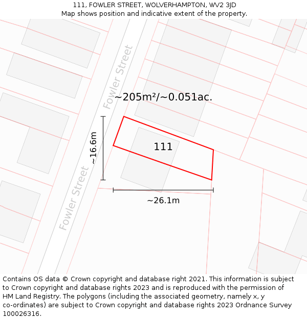 111, FOWLER STREET, WOLVERHAMPTON, WV2 3JD: Plot and title map