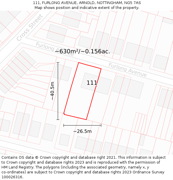 111, FURLONG AVENUE, ARNOLD, NOTTINGHAM, NG5 7AS: Plot and title map