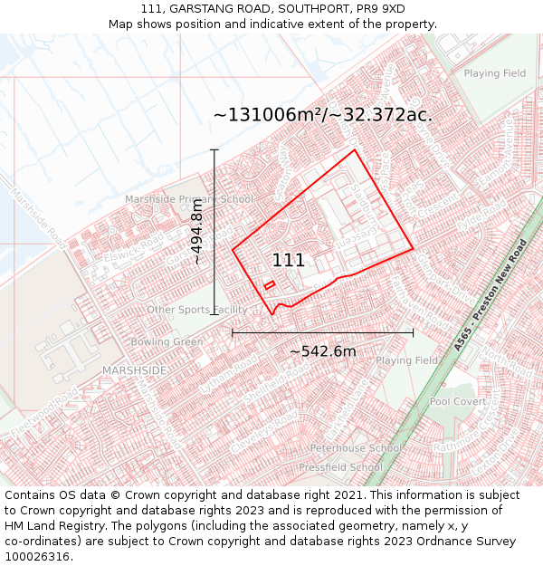 111, GARSTANG ROAD, SOUTHPORT, PR9 9XD: Plot and title map