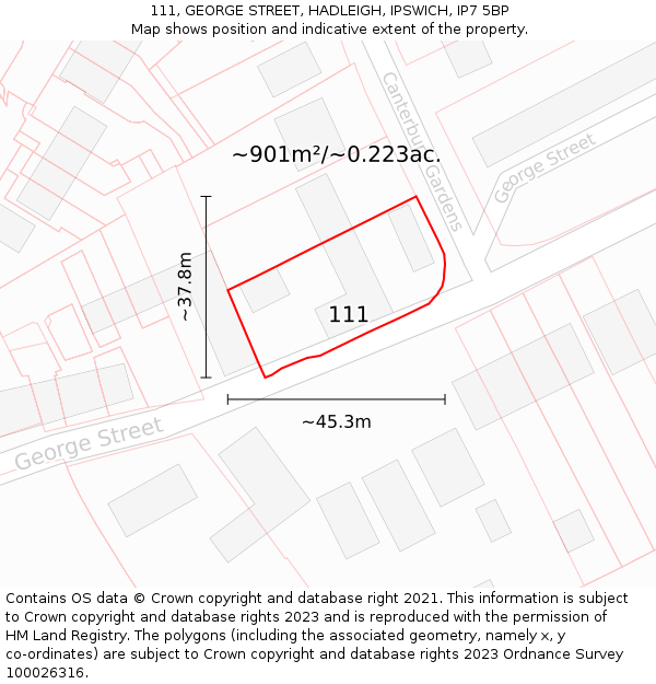 111, GEORGE STREET, HADLEIGH, IPSWICH, IP7 5BP: Plot and title map