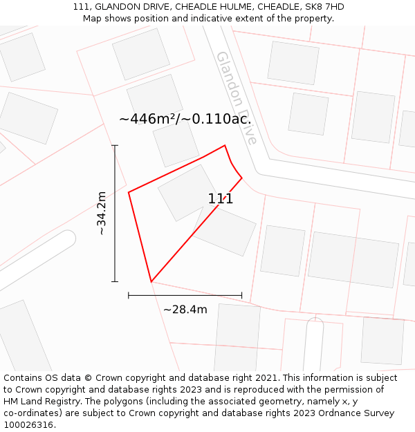 111, GLANDON DRIVE, CHEADLE HULME, CHEADLE, SK8 7HD: Plot and title map