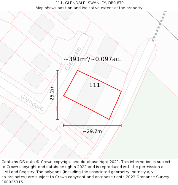 111, GLENDALE, SWANLEY, BR8 8TP: Plot and title map