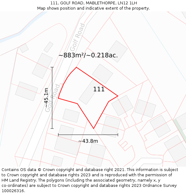 111, GOLF ROAD, MABLETHORPE, LN12 1LH: Plot and title map