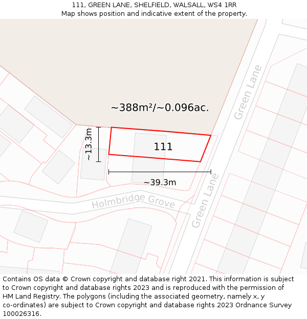 111, GREEN LANE, SHELFIELD, WALSALL, WS4 1RR: Plot and title map