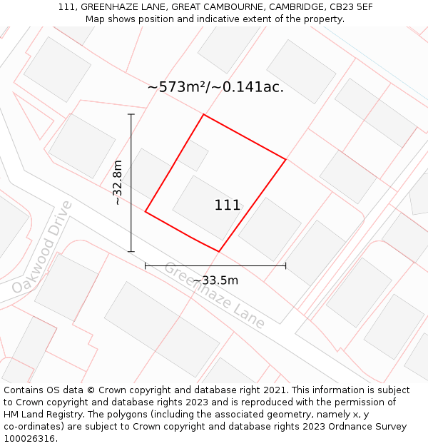 111, GREENHAZE LANE, GREAT CAMBOURNE, CAMBRIDGE, CB23 5EF: Plot and title map