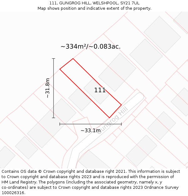 111, GUNGROG HILL, WELSHPOOL, SY21 7UL: Plot and title map