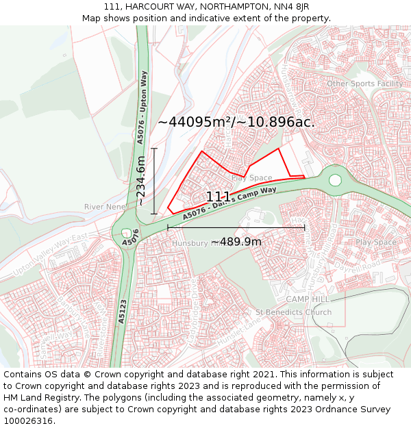 111, HARCOURT WAY, NORTHAMPTON, NN4 8JR: Plot and title map