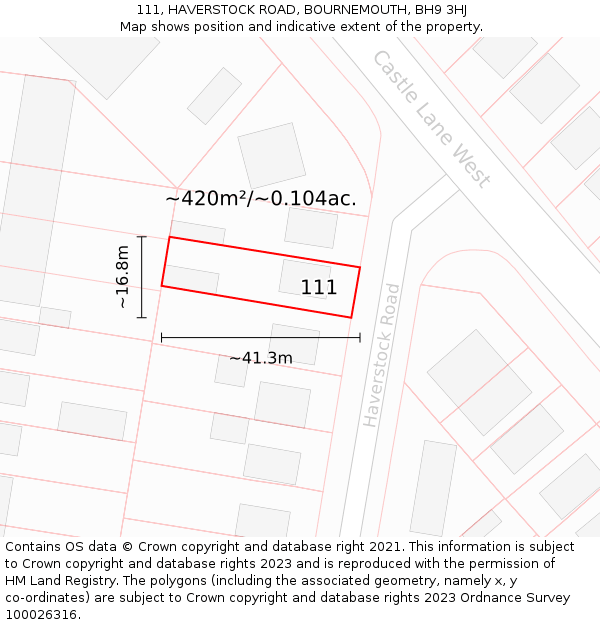 111, HAVERSTOCK ROAD, BOURNEMOUTH, BH9 3HJ: Plot and title map