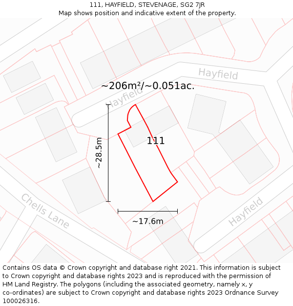111, HAYFIELD, STEVENAGE, SG2 7JR: Plot and title map