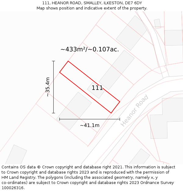111, HEANOR ROAD, SMALLEY, ILKESTON, DE7 6DY: Plot and title map