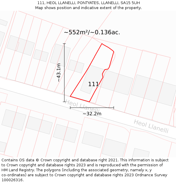 111, HEOL LLANELLI, PONTYATES, LLANELLI, SA15 5UH: Plot and title map