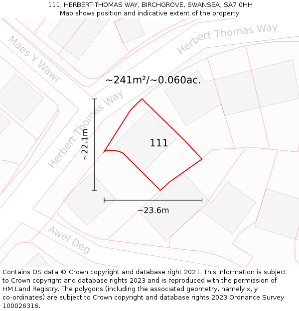 111, HERBERT THOMAS WAY, BIRCHGROVE, SWANSEA, SA7 0HH: Plot and title map