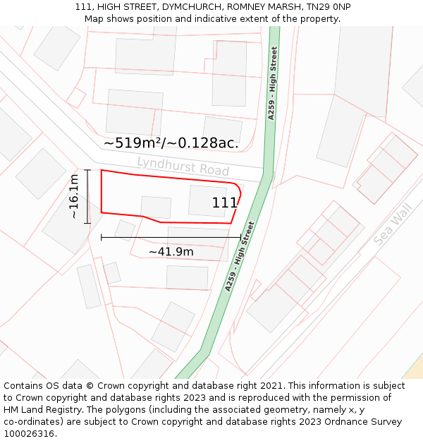 111, HIGH STREET, DYMCHURCH, ROMNEY MARSH, TN29 0NP: Plot and title map