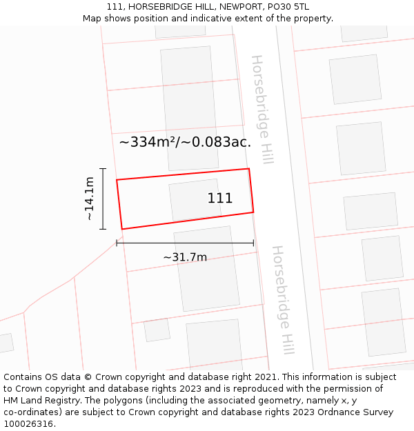 111, HORSEBRIDGE HILL, NEWPORT, PO30 5TL: Plot and title map