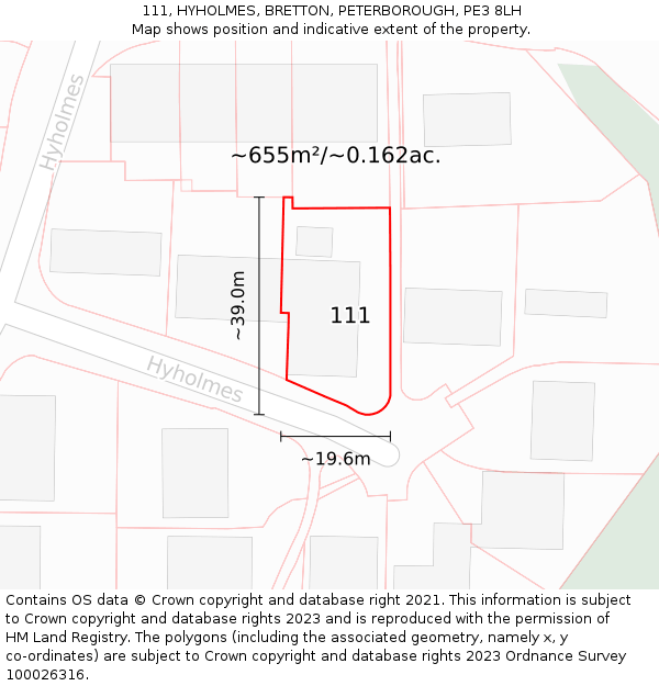 111, HYHOLMES, BRETTON, PETERBOROUGH, PE3 8LH: Plot and title map