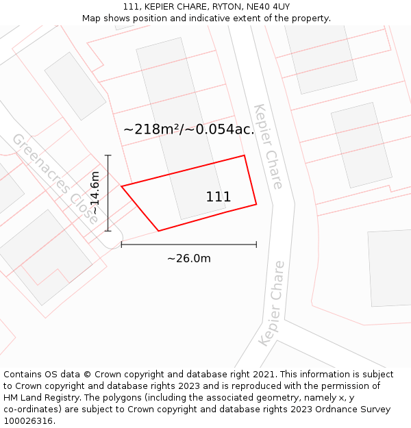 111, KEPIER CHARE, RYTON, NE40 4UY: Plot and title map