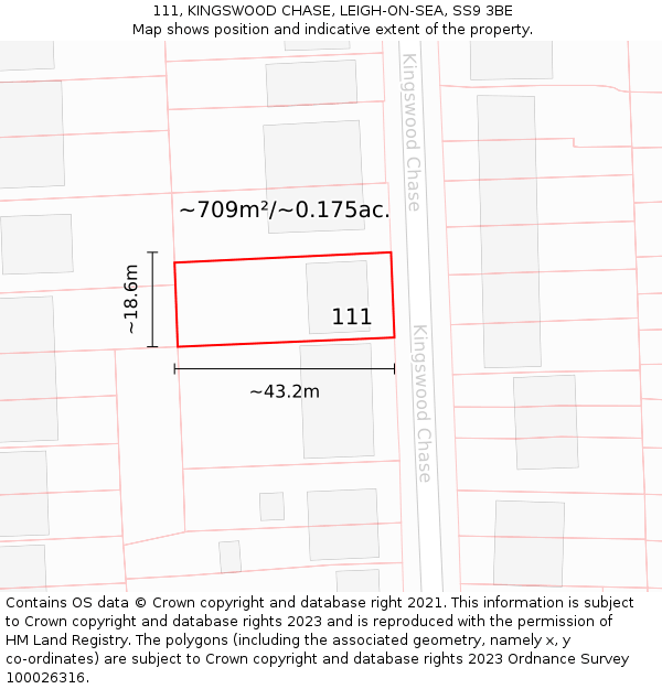 111, KINGSWOOD CHASE, LEIGH-ON-SEA, SS9 3BE: Plot and title map