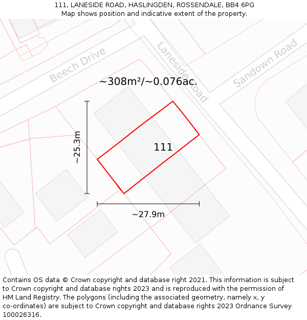 111, LANESIDE ROAD, HASLINGDEN, ROSSENDALE, BB4 6PG: Plot and title map