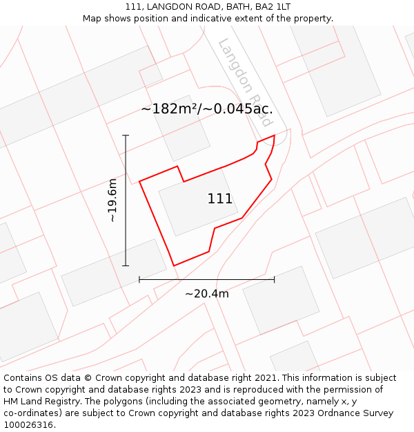 111, LANGDON ROAD, BATH, BA2 1LT: Plot and title map