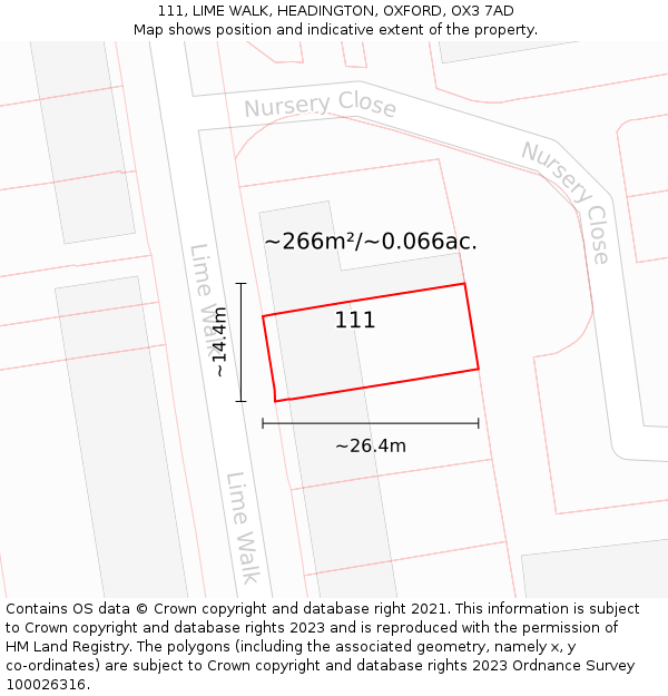 111, LIME WALK, HEADINGTON, OXFORD, OX3 7AD: Plot and title map