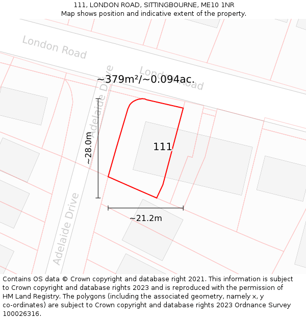 111, LONDON ROAD, SITTINGBOURNE, ME10 1NR: Plot and title map