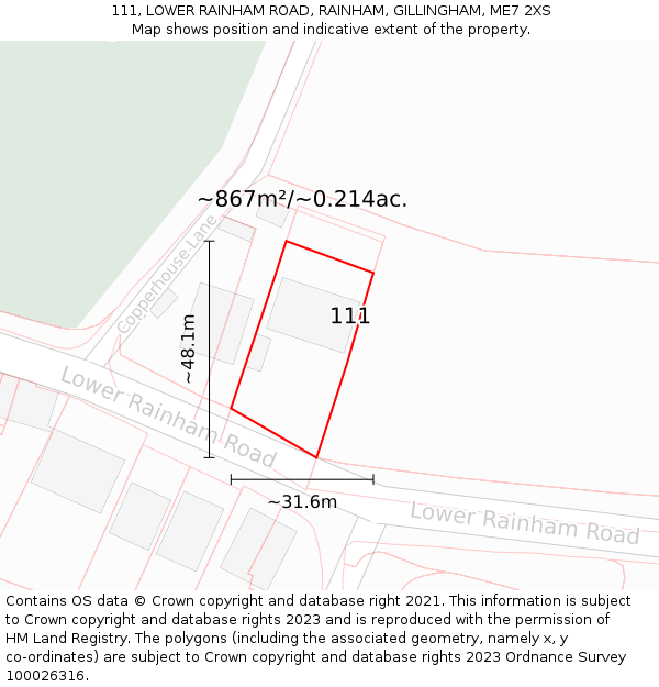 111, LOWER RAINHAM ROAD, RAINHAM, GILLINGHAM, ME7 2XS: Plot and title map