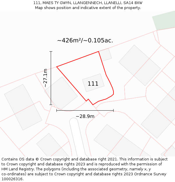 111, MAES TY GWYN, LLANGENNECH, LLANELLI, SA14 8XW: Plot and title map