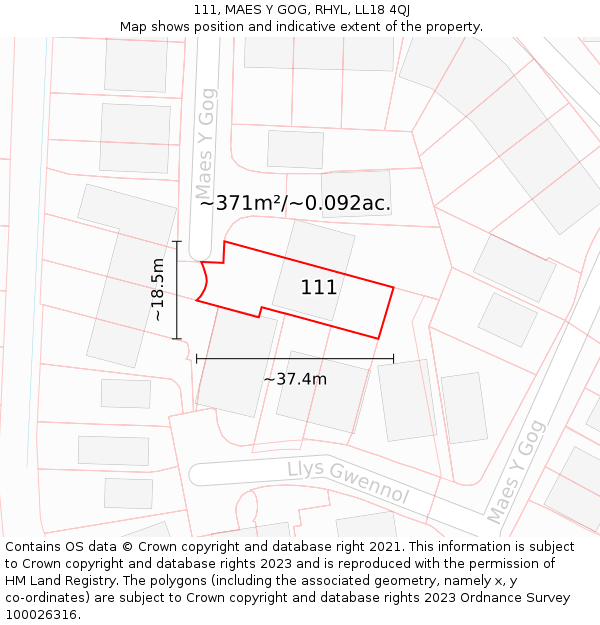 111, MAES Y GOG, RHYL, LL18 4QJ: Plot and title map