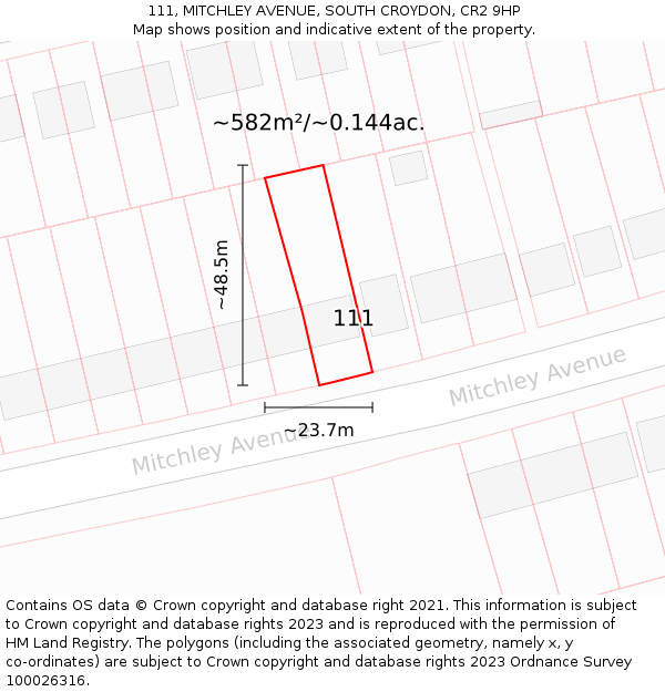 111, MITCHLEY AVENUE, SOUTH CROYDON, CR2 9HP: Plot and title map