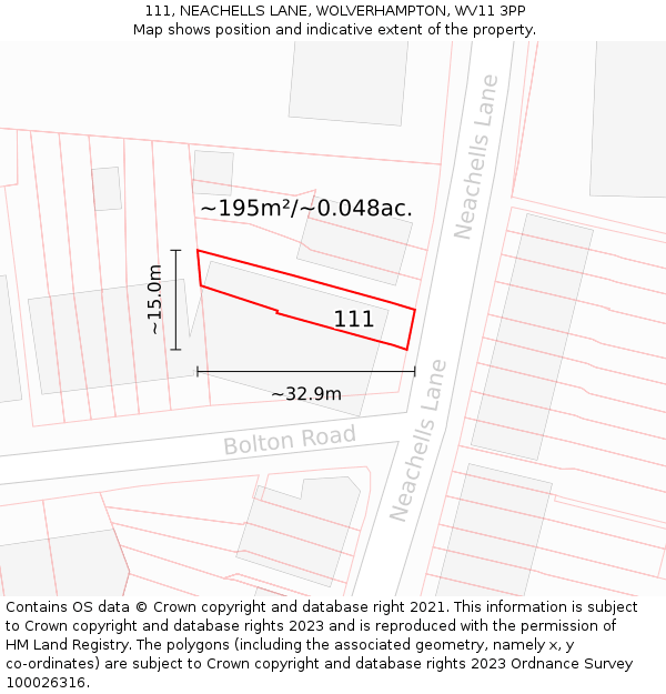 111, NEACHELLS LANE, WOLVERHAMPTON, WV11 3PP: Plot and title map