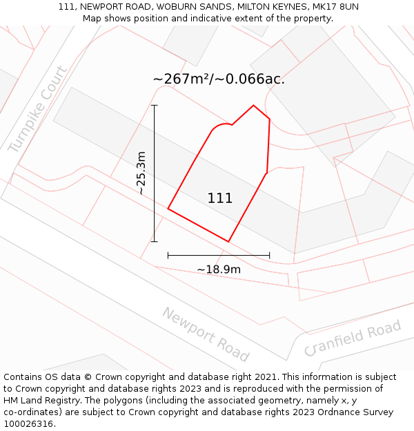 111, NEWPORT ROAD, WOBURN SANDS, MILTON KEYNES, MK17 8UN: Plot and title map