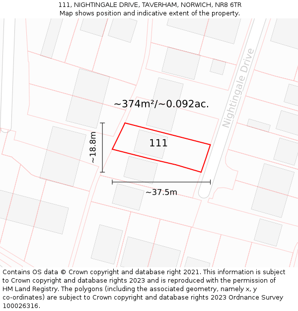 111, NIGHTINGALE DRIVE, TAVERHAM, NORWICH, NR8 6TR: Plot and title map