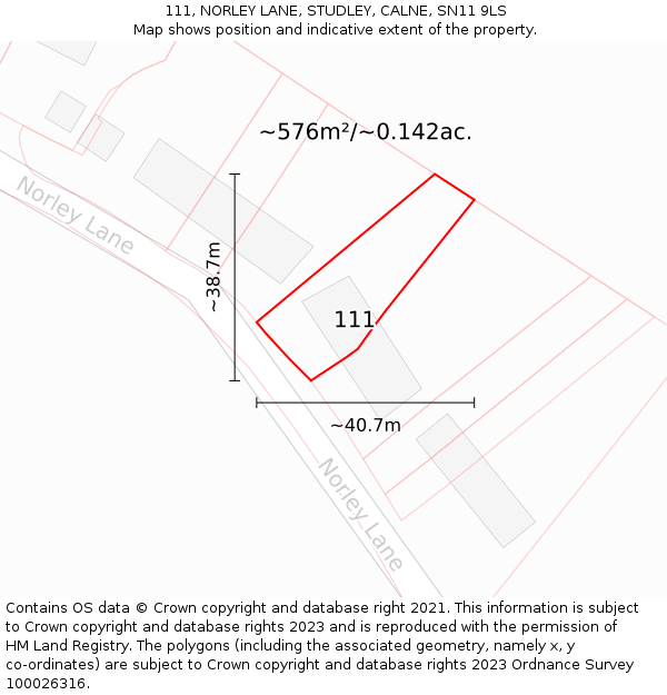 111, NORLEY LANE, STUDLEY, CALNE, SN11 9LS: Plot and title map