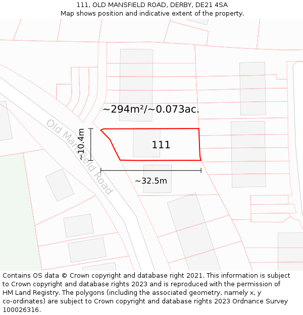 111, OLD MANSFIELD ROAD, DERBY, DE21 4SA: Plot and title map