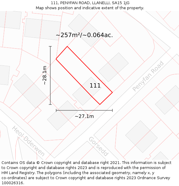 111, PENYFAN ROAD, LLANELLI, SA15 1JG: Plot and title map