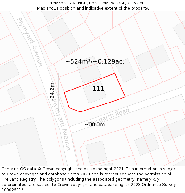 111, PLYMYARD AVENUE, EASTHAM, WIRRAL, CH62 8EL: Plot and title map