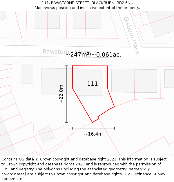 111, RAWSTORNE STREET, BLACKBURN, BB2 6NU: Plot and title map