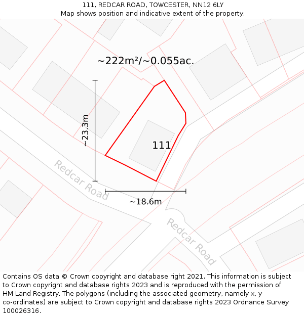 111, REDCAR ROAD, TOWCESTER, NN12 6LY: Plot and title map