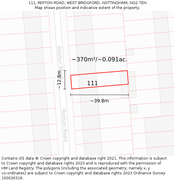 111, REPTON ROAD, WEST BRIDGFORD, NOTTINGHAM, NG2 7EN: Plot and title map