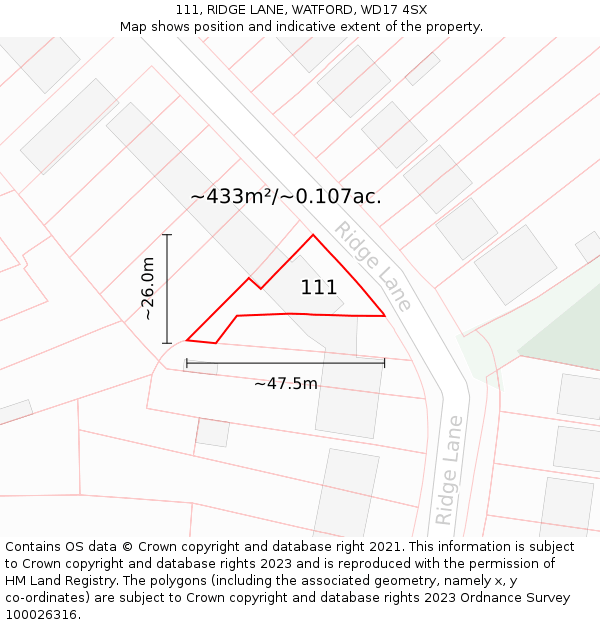 111, RIDGE LANE, WATFORD, WD17 4SX: Plot and title map