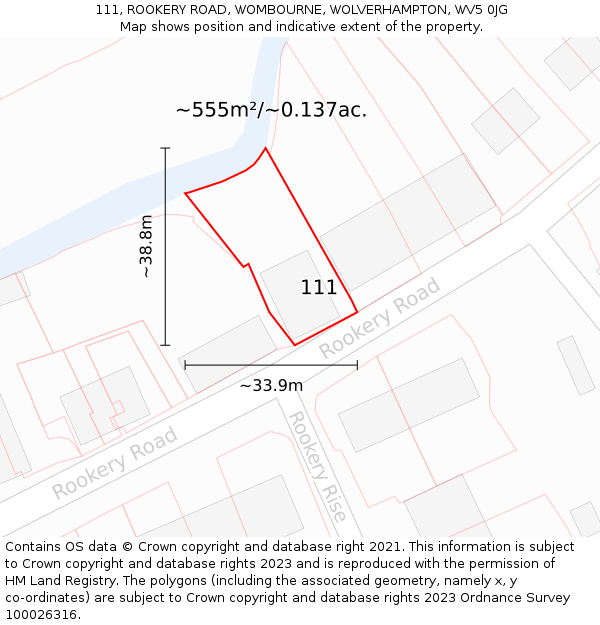 111, ROOKERY ROAD, WOMBOURNE, WOLVERHAMPTON, WV5 0JG: Plot and title map