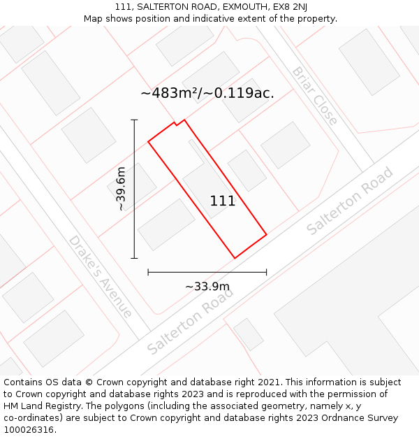 111, SALTERTON ROAD, EXMOUTH, EX8 2NJ: Plot and title map