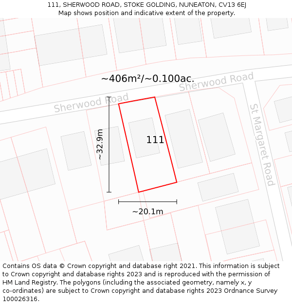 111, SHERWOOD ROAD, STOKE GOLDING, NUNEATON, CV13 6EJ: Plot and title map