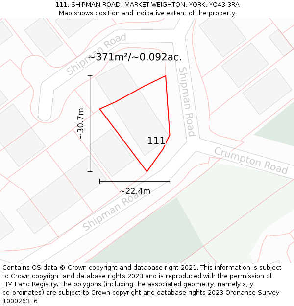 111, SHIPMAN ROAD, MARKET WEIGHTON, YORK, YO43 3RA: Plot and title map