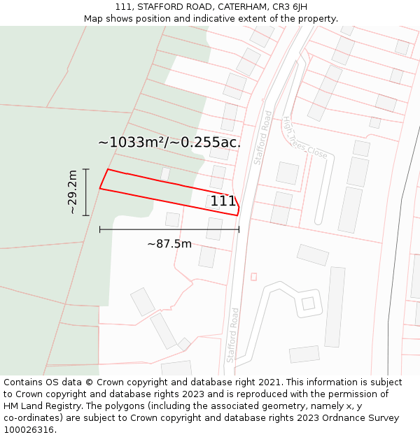 111, STAFFORD ROAD, CATERHAM, CR3 6JH: Plot and title map