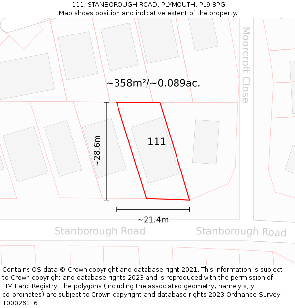 111, STANBOROUGH ROAD, PLYMOUTH, PL9 8PG: Plot and title map